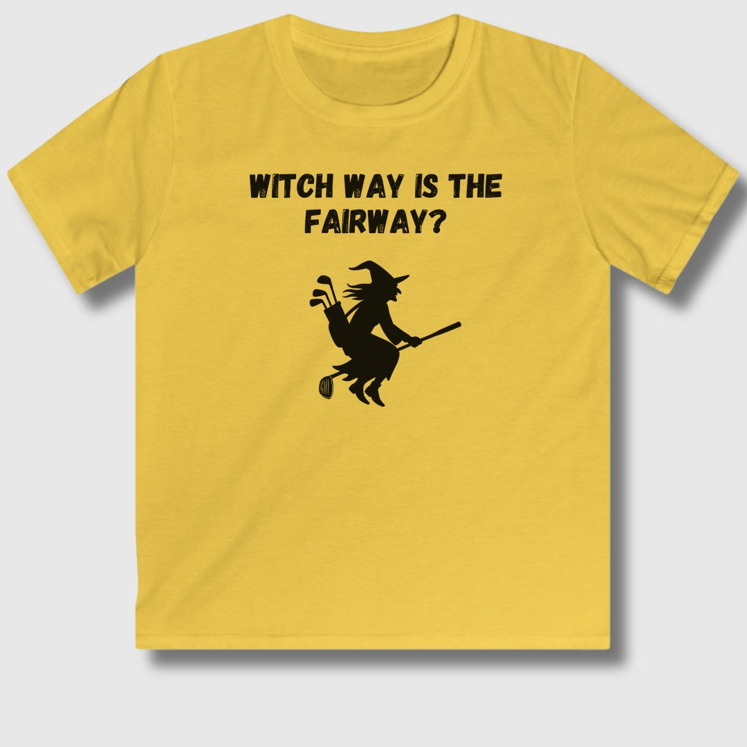 Witch Way is the Fairway - Youth Golf T-Shirt in Daisy