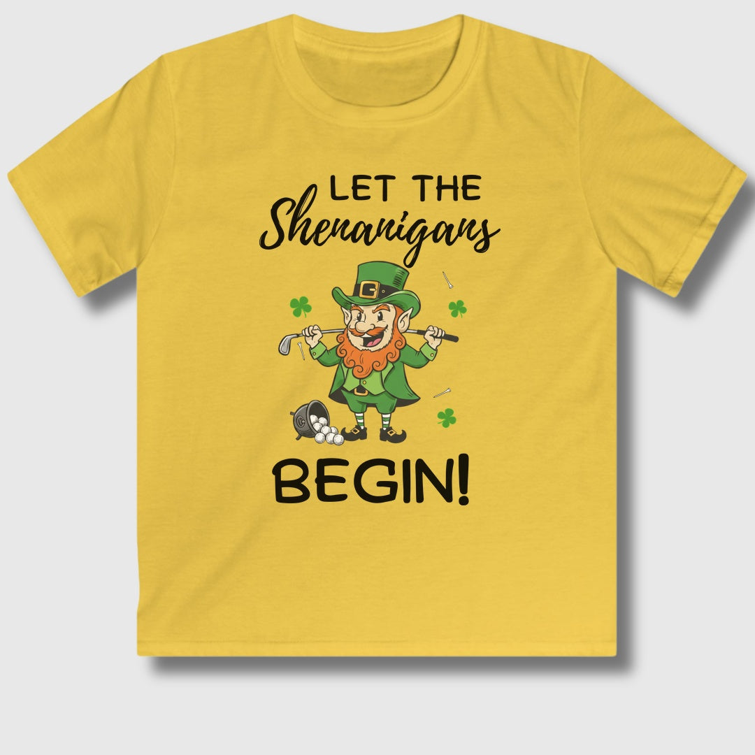 Let The Shenanigans Begin - Youth Golf T-Shirt in Daisy