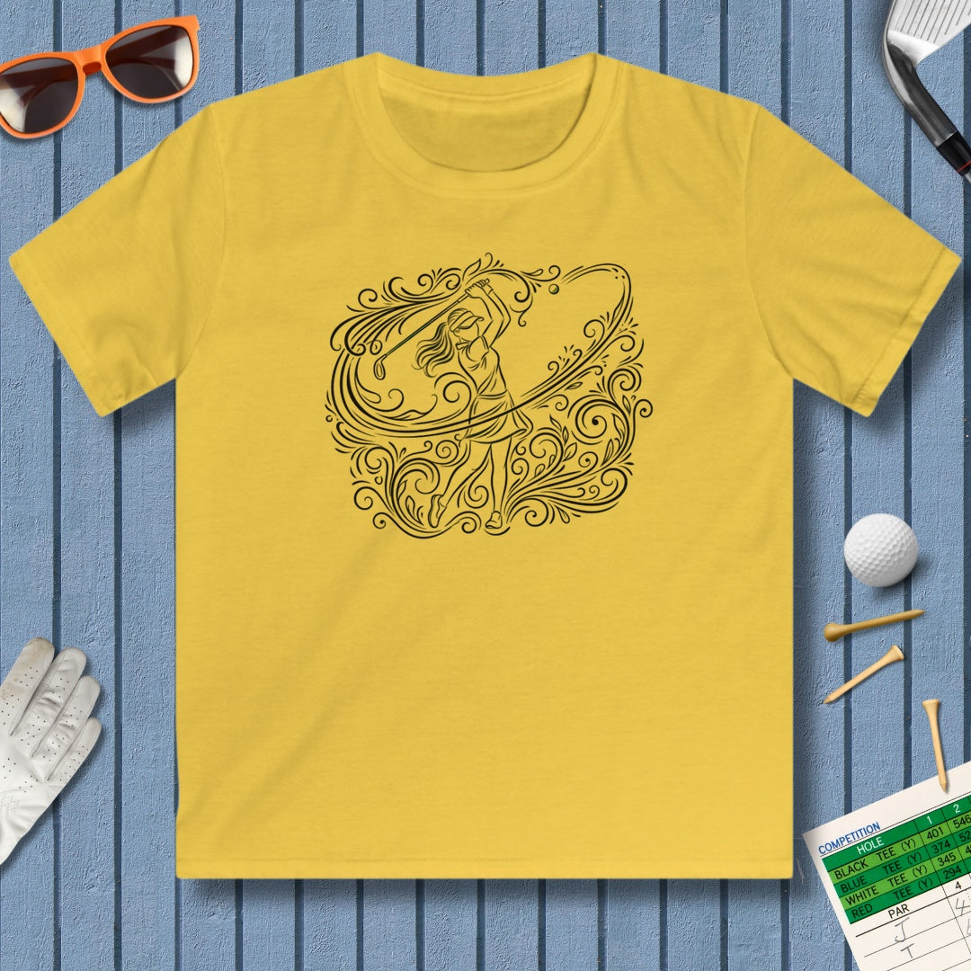 EVERY SWING TELLS A STORY - Women's Golf Vine Art - Youth Golf T-Shirt in Daisy