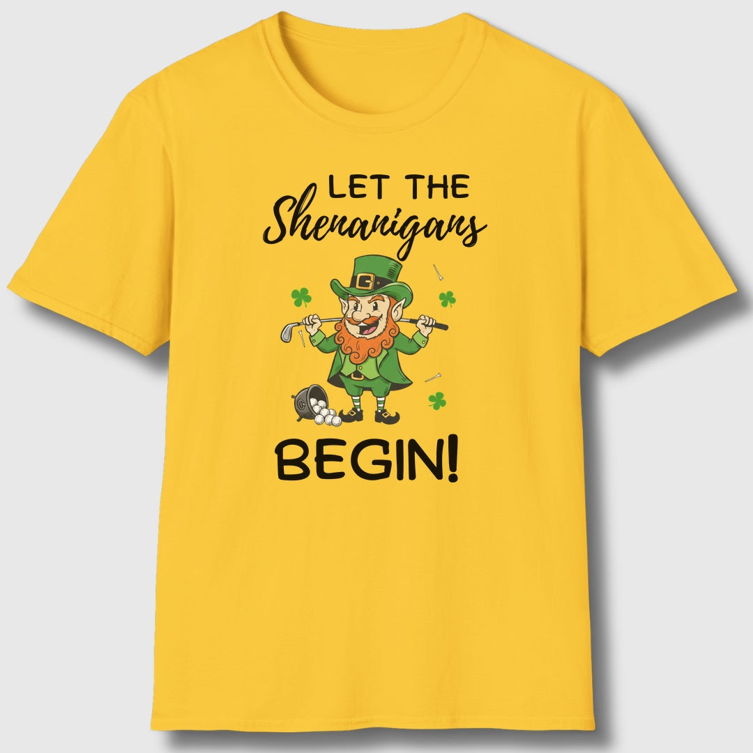 Let The Shenanigans Begin - Adult Golf T-Shirt in Daisy