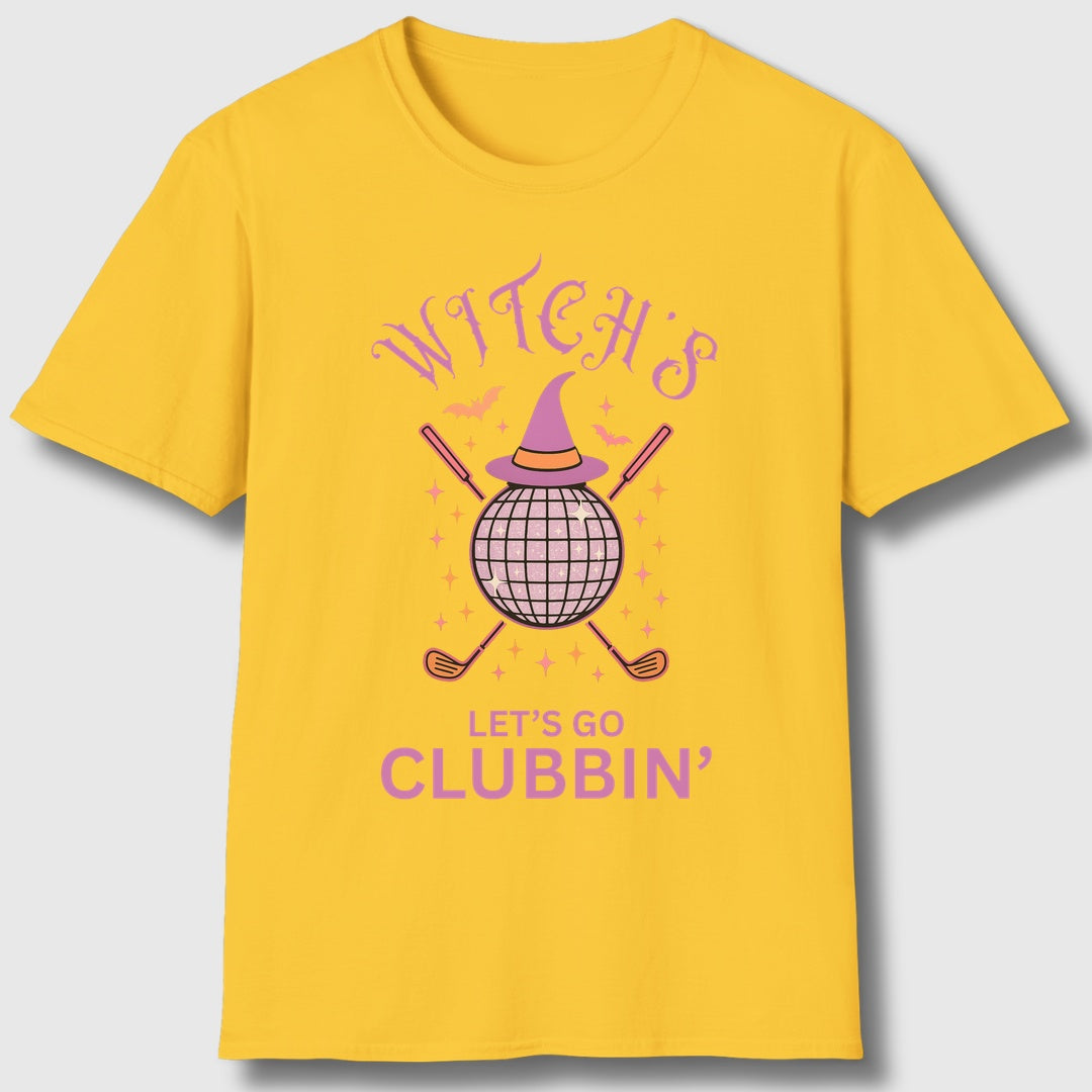 Witches, Let's Go Clubbin'! - Adult Golf T-Shirt in Daisy