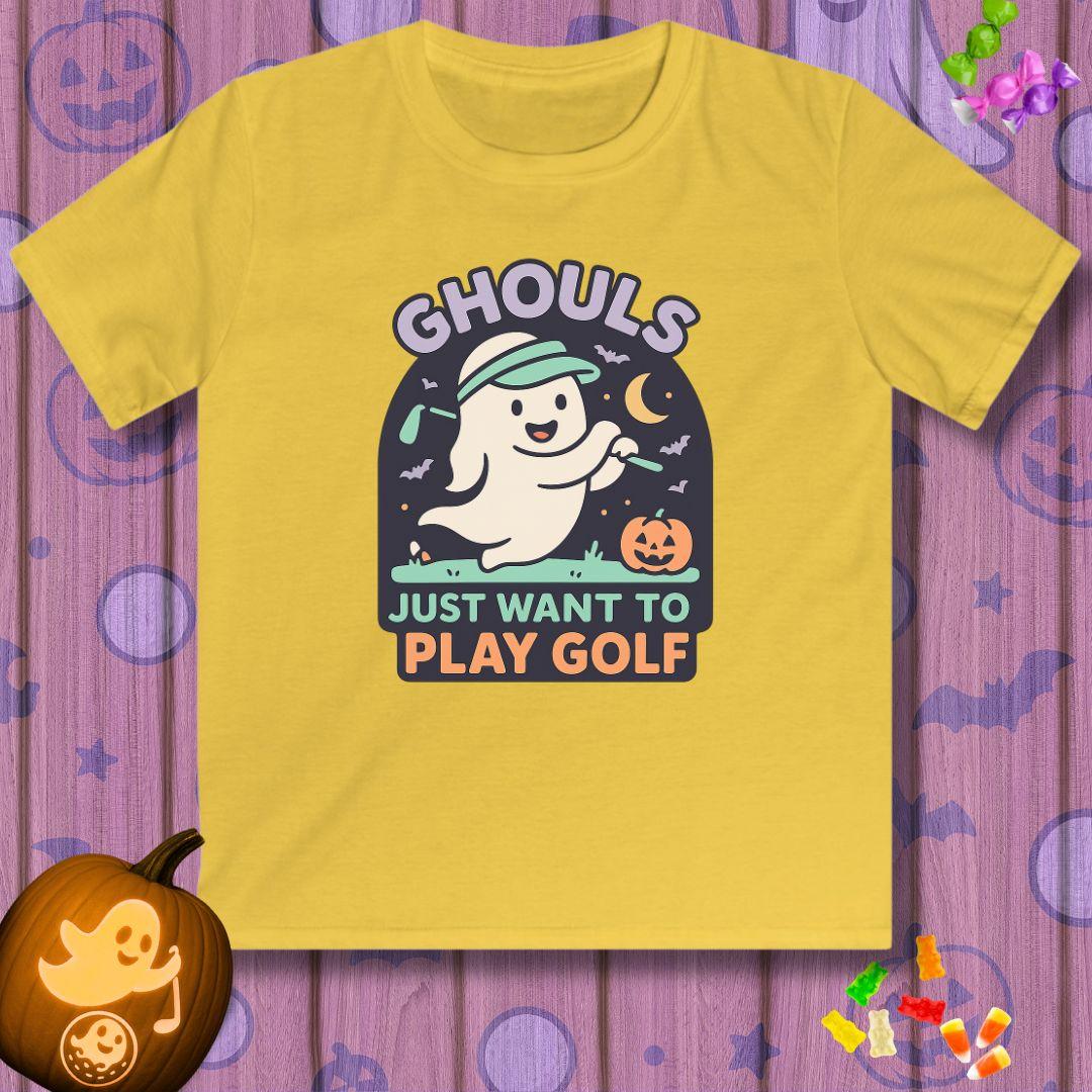 Ghouls Just Wanna Play Golf - Halloween - Youth Golf T-Shirt in Daisy, great for casual wear. Find more fun golf focused products at oneforetheages.com