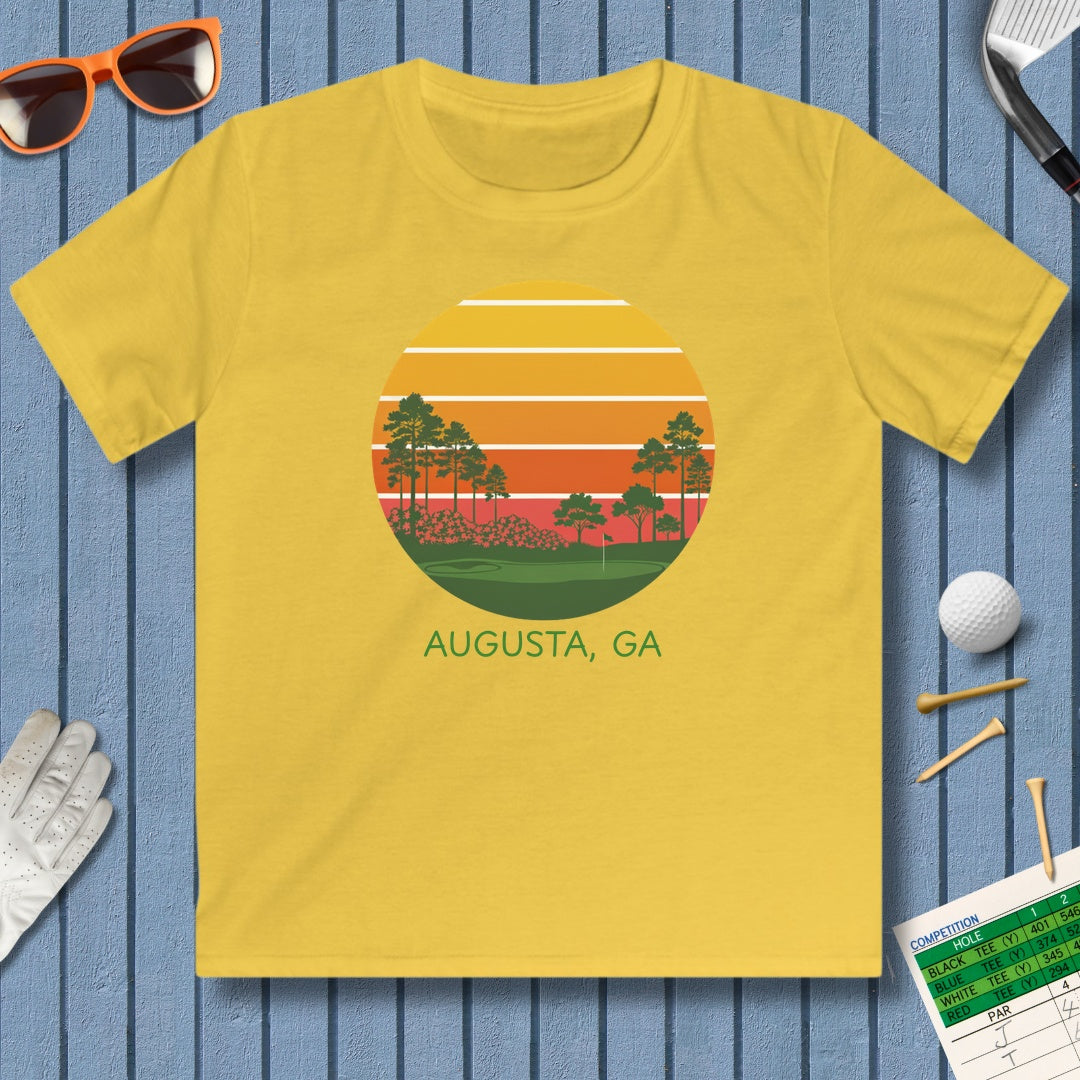 Retro Sunset - Augusta - Youth Golf T-Shirt in Daisy