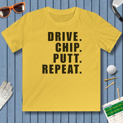 DRIVE CHIP PUTT REPEAT - Youth Golf T-Shirt in Daisy