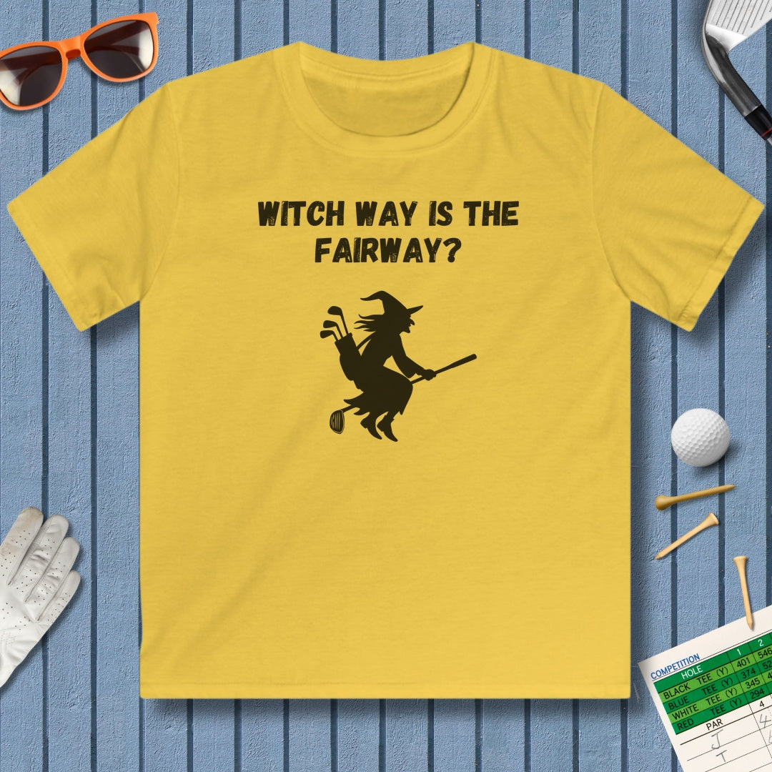 Witch Way is the Fairway - Youth Golf T-Shirt in Daisy