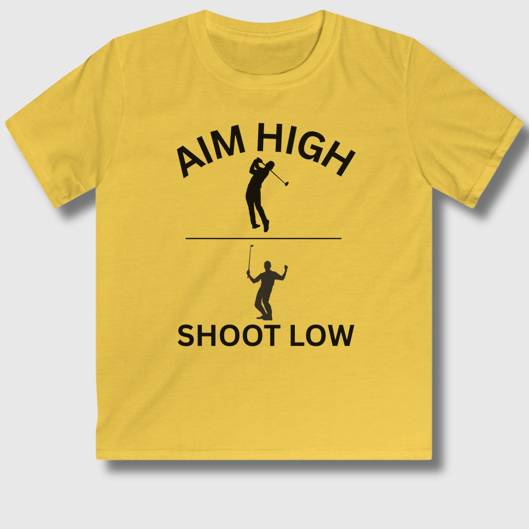 Aim High - Shoot Low (Male) - Youth Golf T-Shirt in Daisy