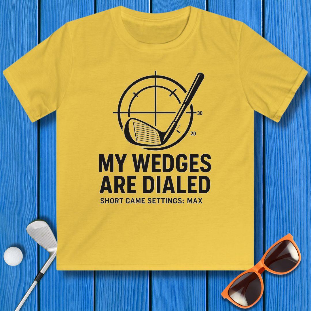 My Wedges are Dialed - Youth T-shirt in Daisy, great for casual wear. Find more fun golf focused products at oneforetheages.com