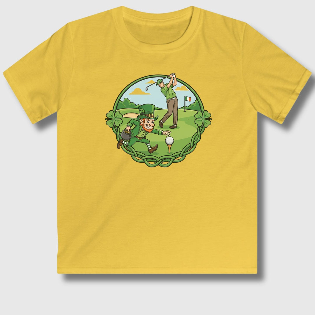 The Leprechaun Stole My Ball! - Youth Golf T-Shirt in Daisy