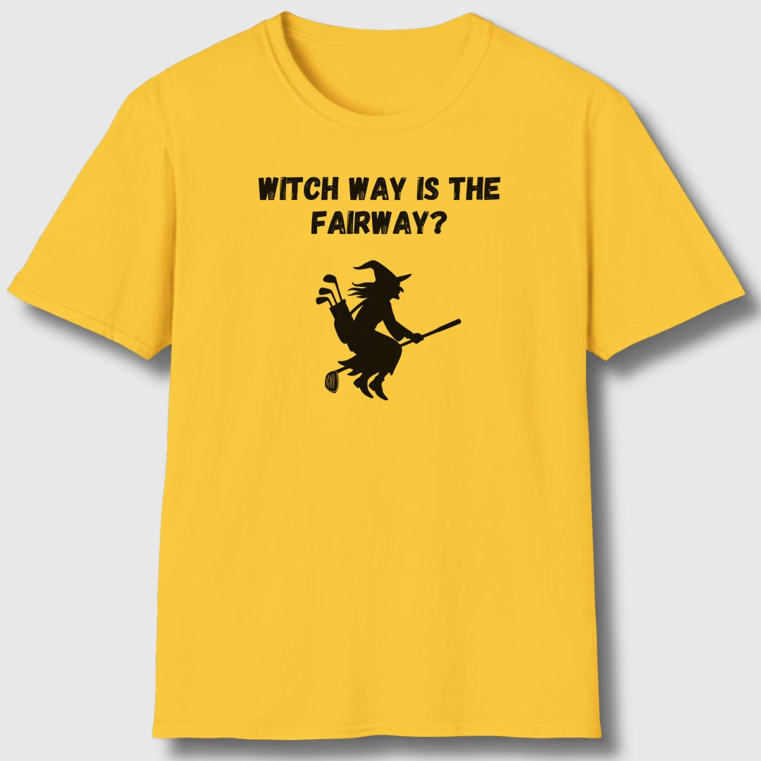 Witch Way is the Fairway - Adult Golf T-Shirt in Daisy