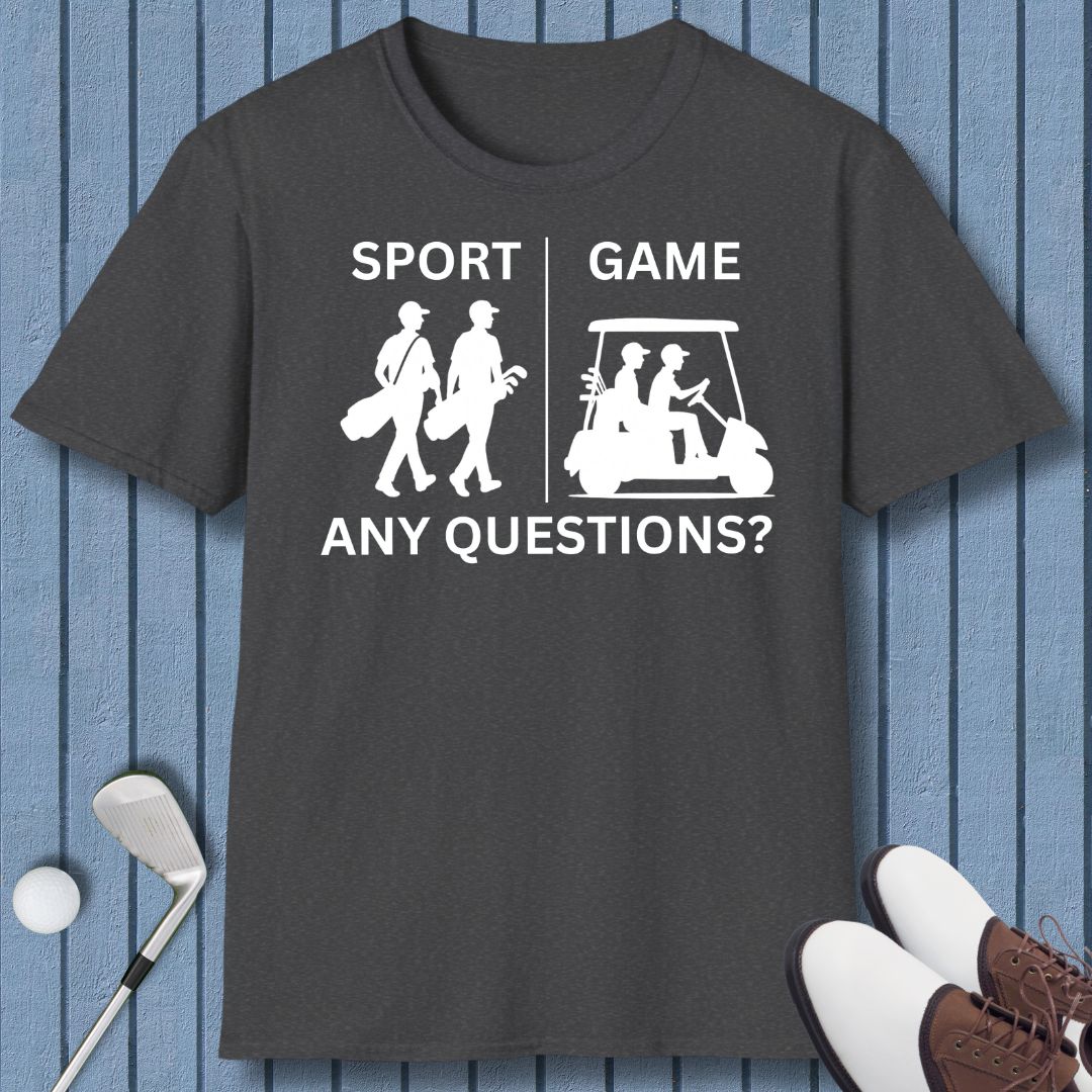 SPORT vs. GAME - Male in Dark Heather, great for casual wear. Find more fun golf focused products at oneforetheages.com