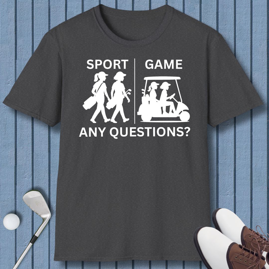 SPORT vs. GAME - Female in Dark Heather, great for casual wear. Find more fun golf focused products at oneforetheages.com