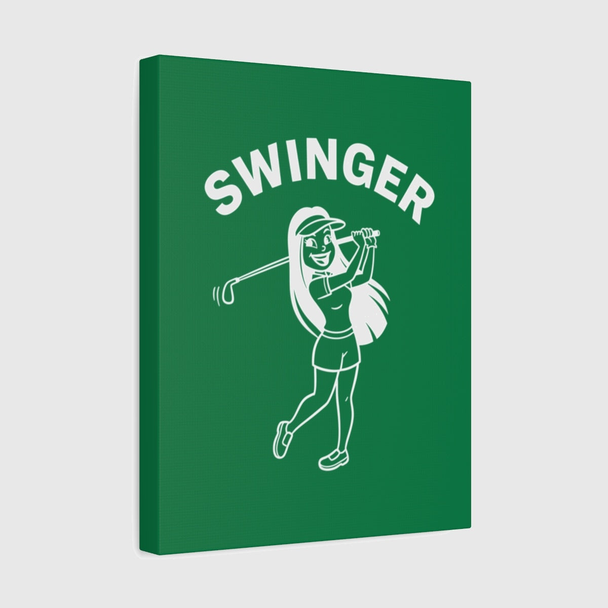 Retro Swinger Women's Golf T-Shirt - Canvas Wall Art - Dark Green - 11×14 - front