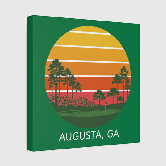 Retro Sunset - Augusta - Canvas Wall Art - Dark Green - 12×12 - front