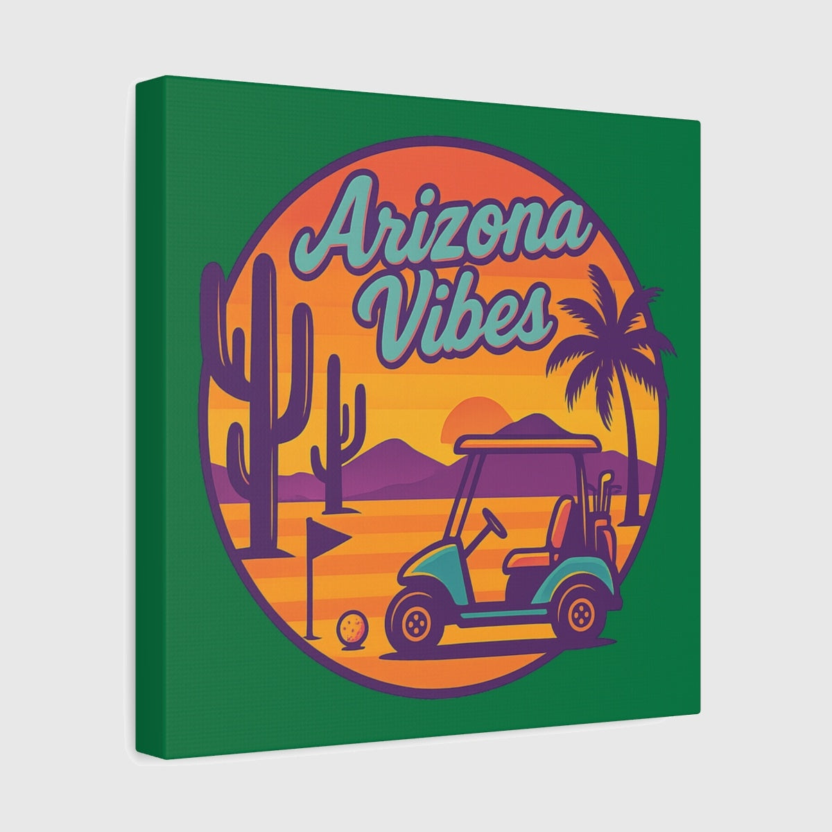 Golf Vibes - Arizona - Desert Edition Golf Destination - Canvas Wall Art - Dark Green - 12×12 - front