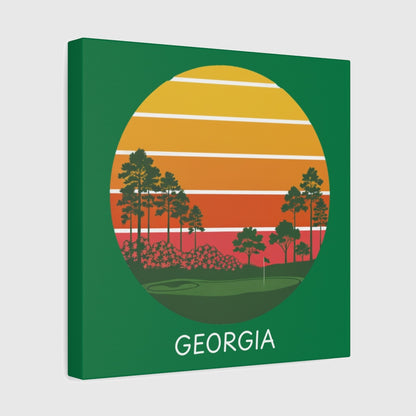 Retro Sunset - Georgia - Canvas Wall Art - Dark Green - 12×12 - front