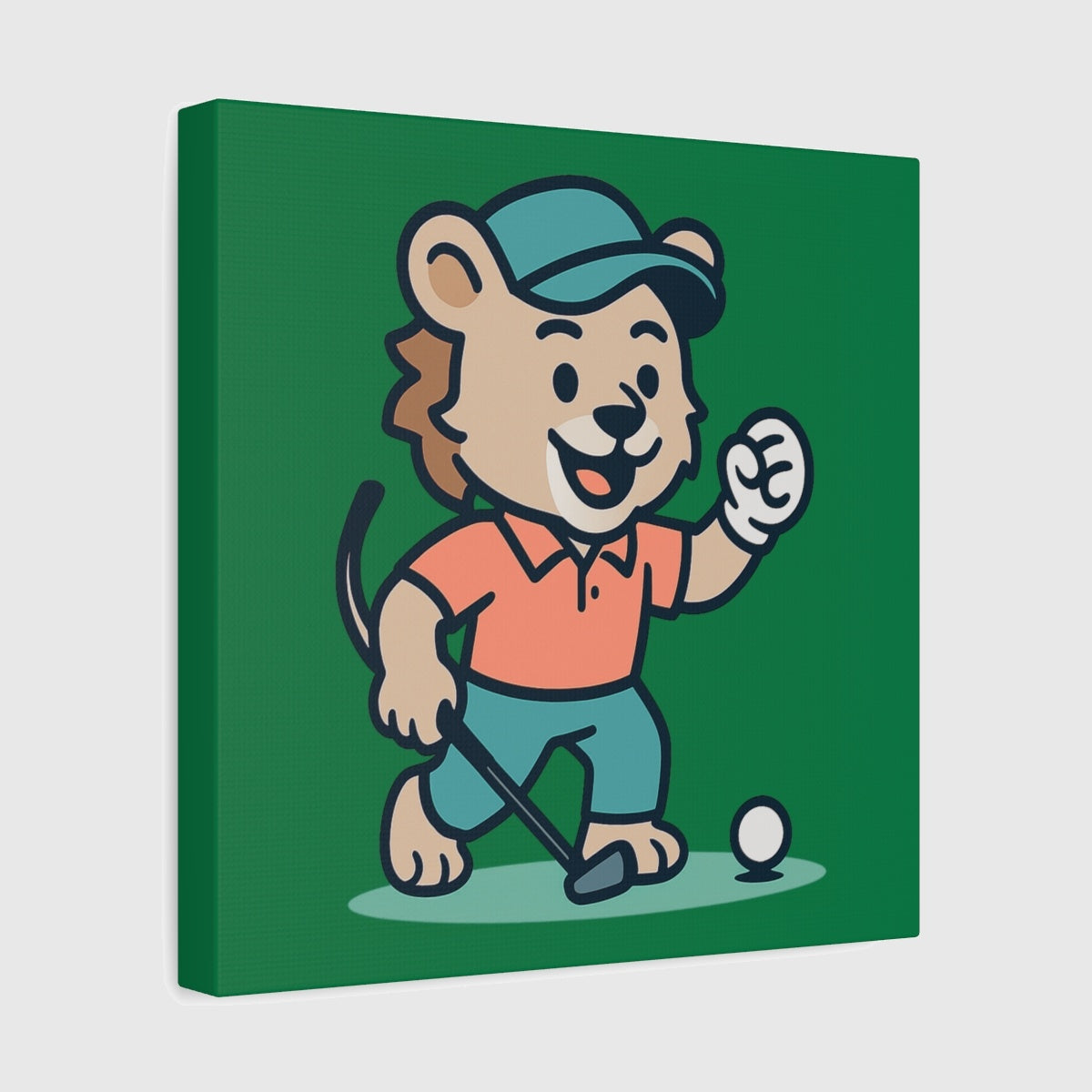 Fist Pumping Lion - Canvas Wall Art - Dark Green - 12×12 - front