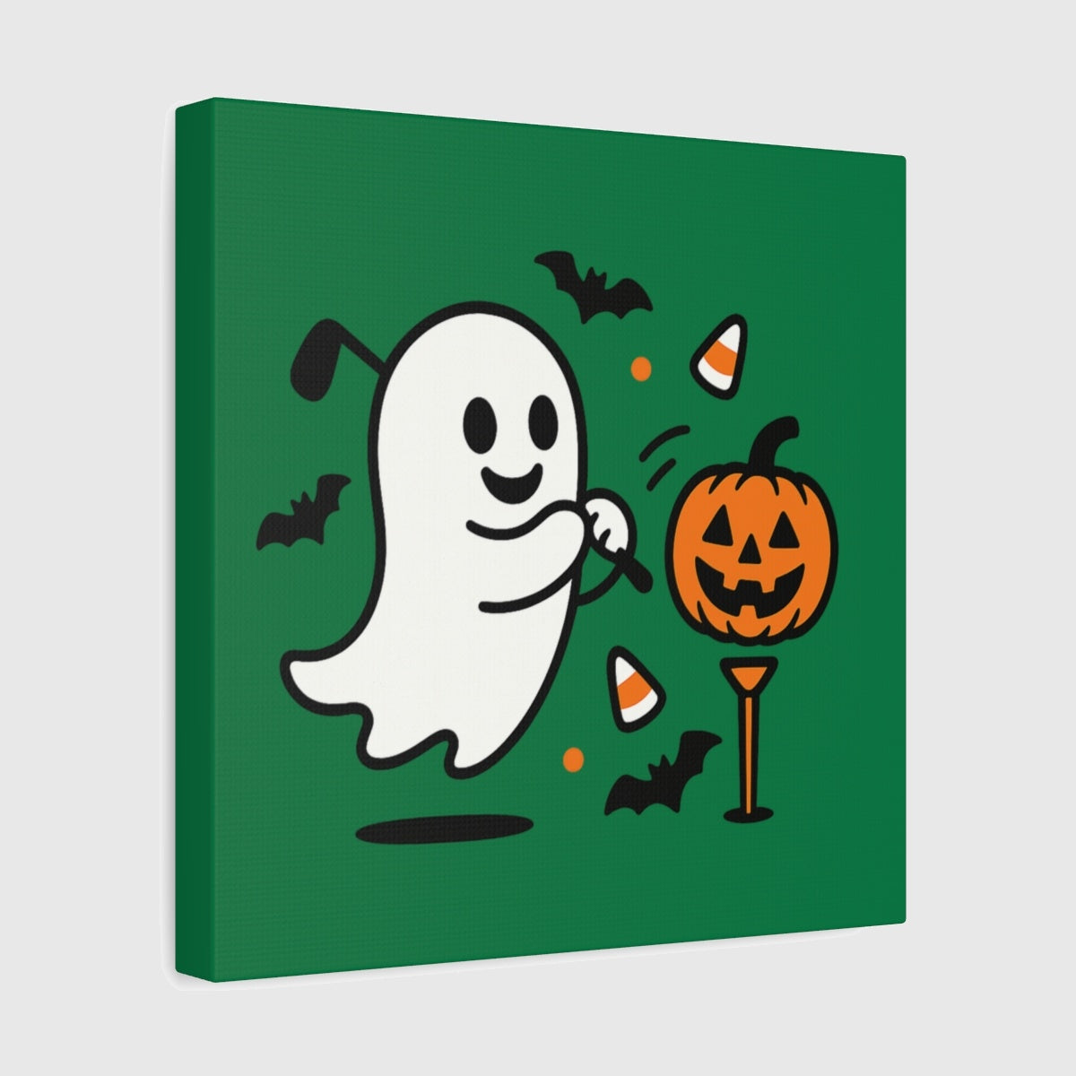 Ghost Tee Off - Canvas Wall Art - Dark Green - 12×12 - front