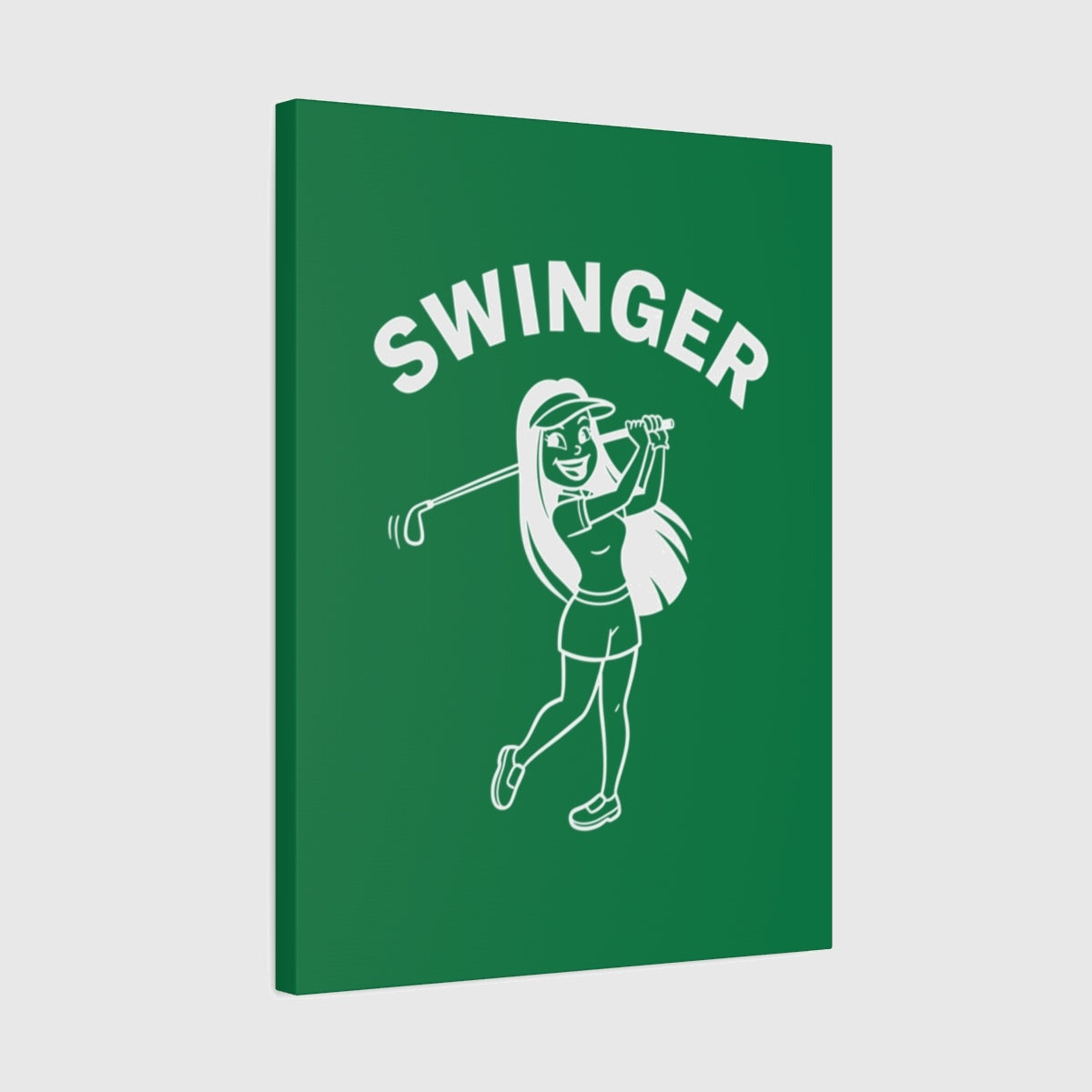 Retro Swinger Women's Golf T-Shirt - Canvas Wall Art - Dark Green - 18×24 - front