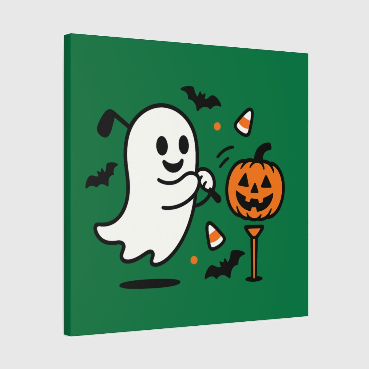 Ghost Tee Off - Canvas Wall Art - Dark Green - 24×24 - front