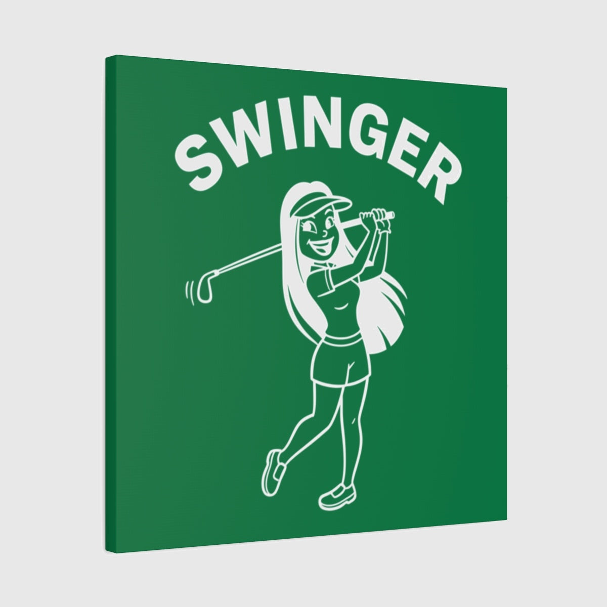 Retro Swinger Women's Golf T-Shirt - Canvas Wall Art - Dark Green - 24×24 - front
