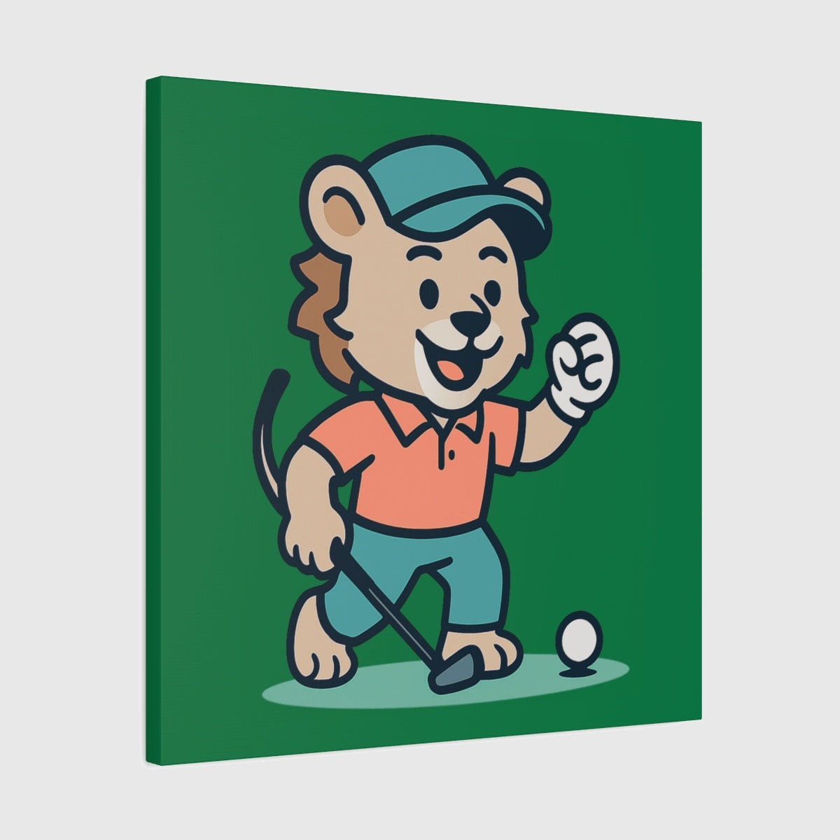 Fist Pumping Lion - Canvas Wall Art - Dark Green - 24×24 - front