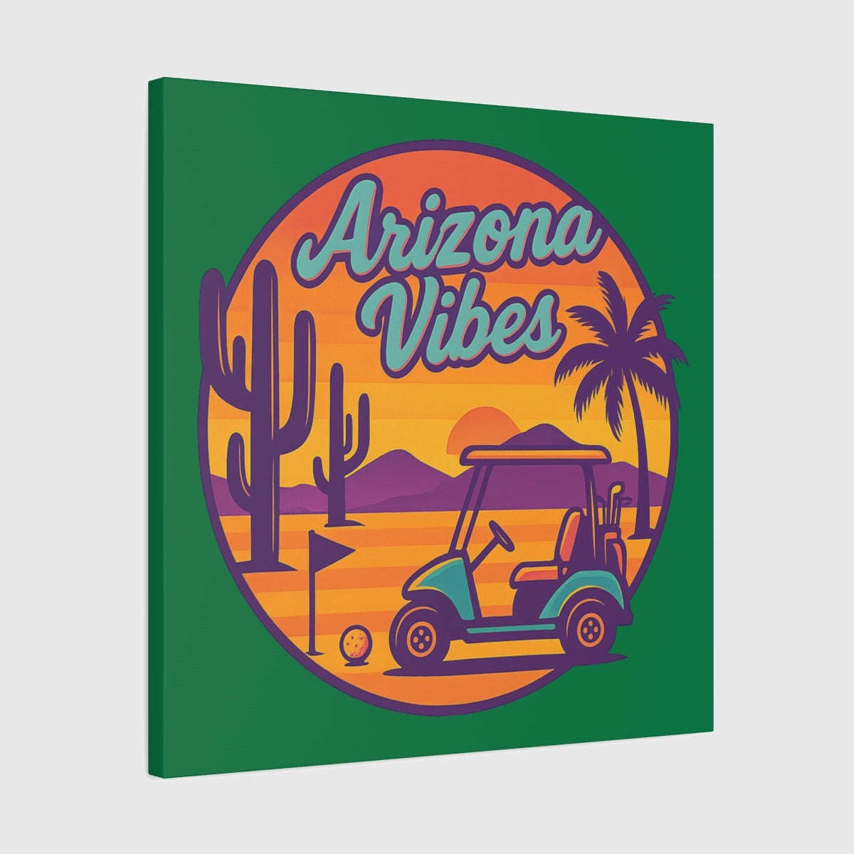 Golf Vibes - Arizona - Desert Edition Golf Destination - Canvas Wall Art - Dark Green - 24×24 - front
