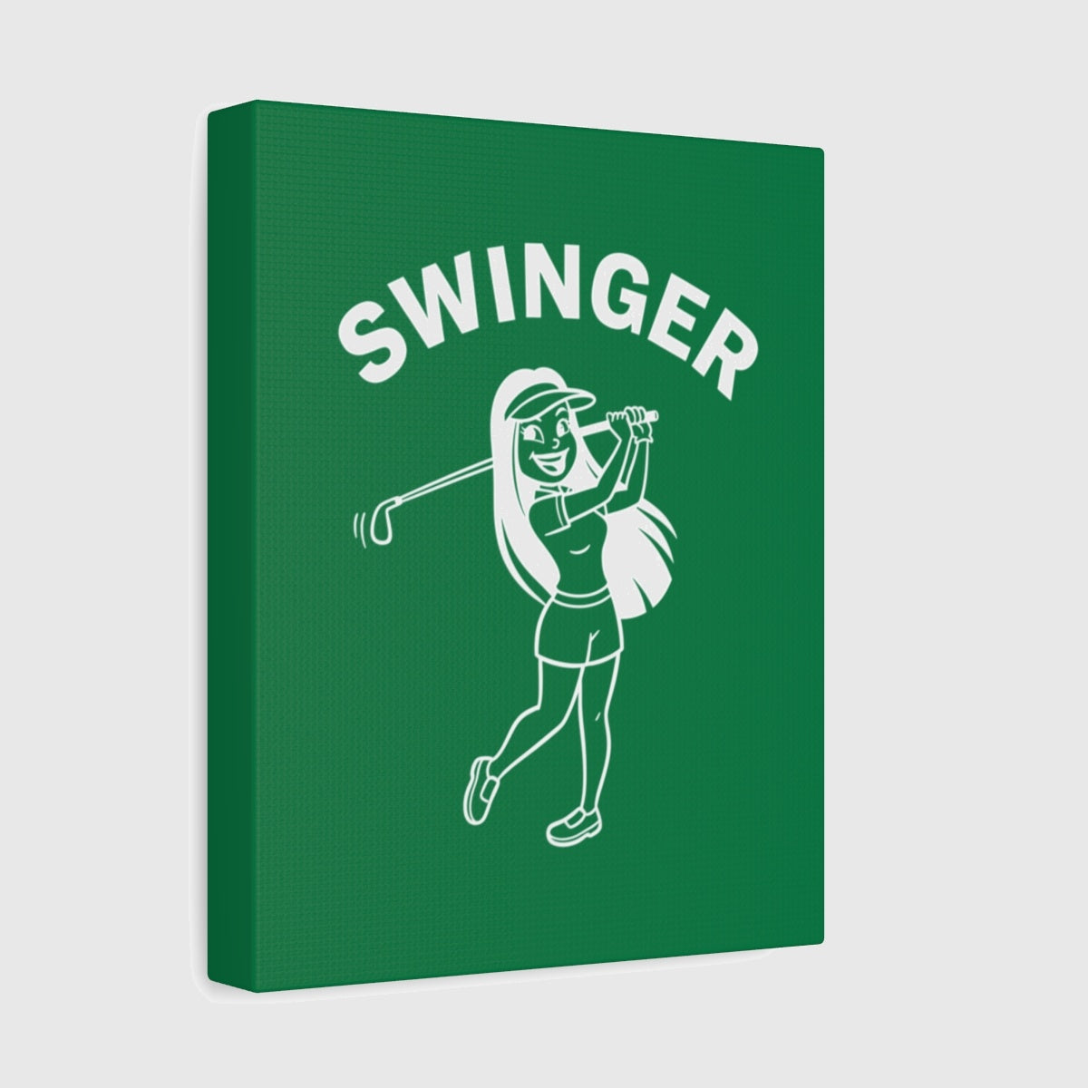 Retro Swinger Women's Golf T-Shirt - Canvas Wall Art - Dark Green - 8×10 - front