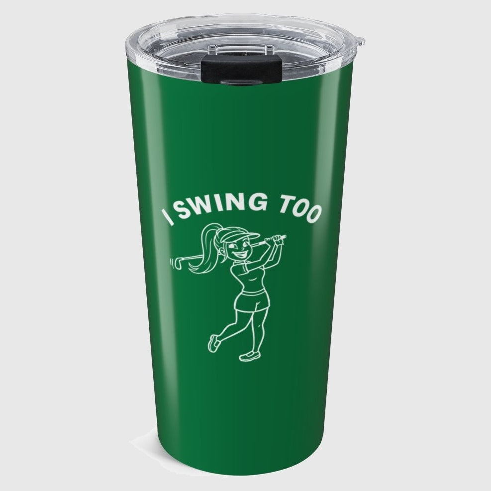 Retro I SWING TOO Women's Golf T-Shirt - 20oz Tumbler in Dark Green