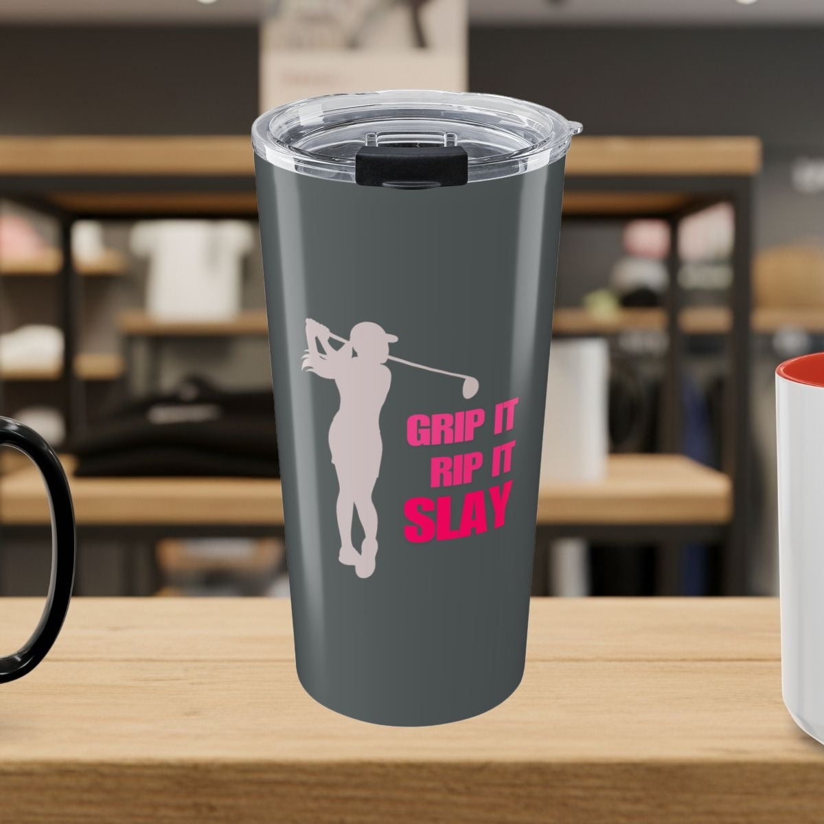 GRIP IT, RIP IT, SLAY (Female) - 20oz Tumbler in Dark Grey