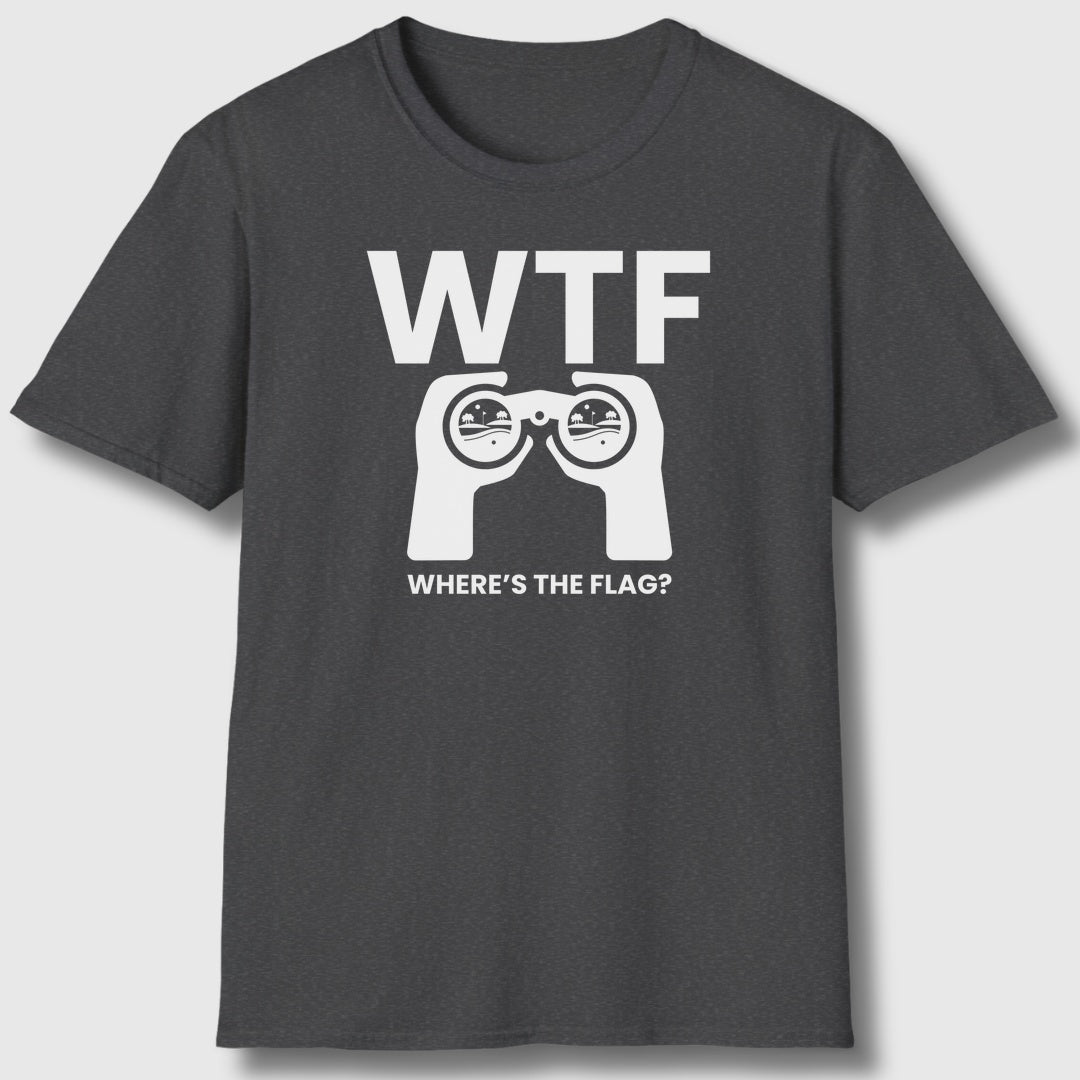 WTF - Where's the Flag - Adult Golf T-Shirt in Dark Heather