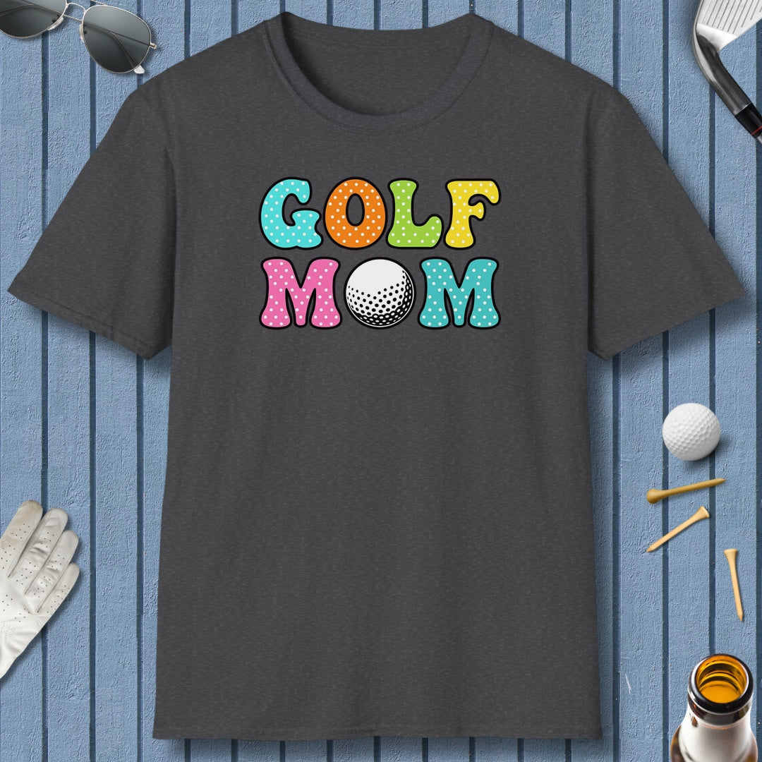 BUBBLY GOLF MOM, Polka Dot Pop - Adult Golf T-Shirt in Dark Heather