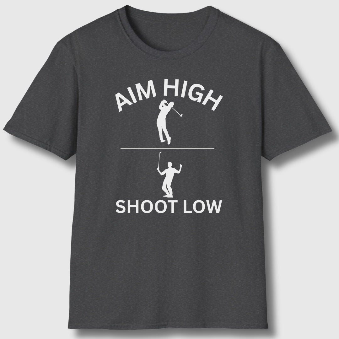 Aim High - Shoot Low (Male) - Adult Golf T-Shirt in Dark Heather