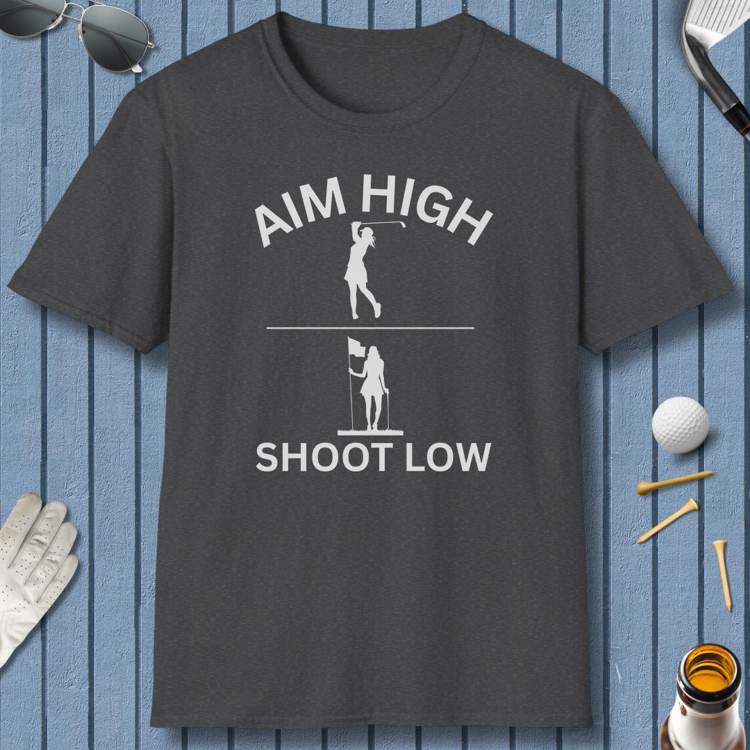 Aim High - Shoot Low (Female) - Adult Golf T-Shirt in Dark Heather