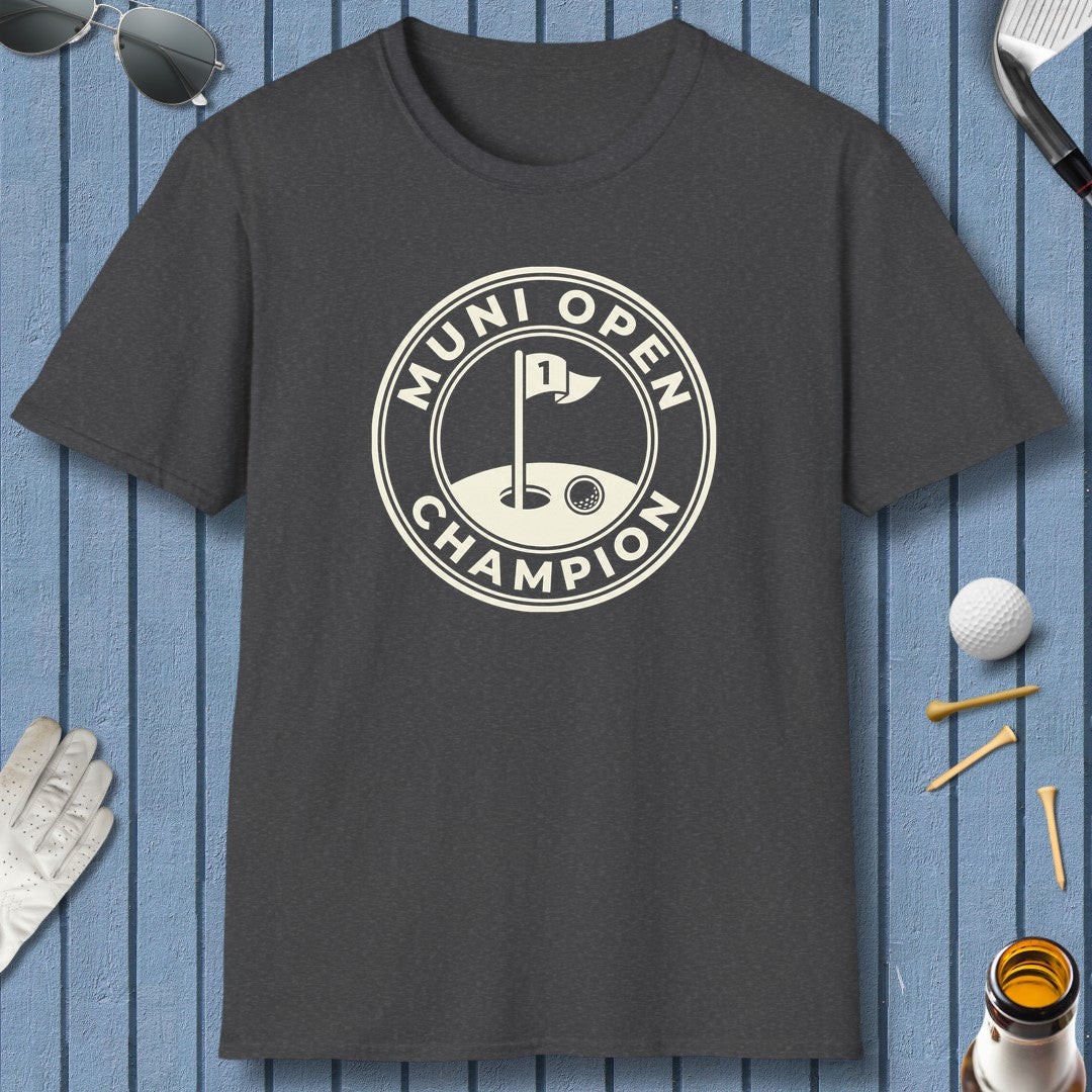 MUNI OPEN CHAMPION - MUNICIPAL GOLF COURSE T-SHIRT in Dark Heather