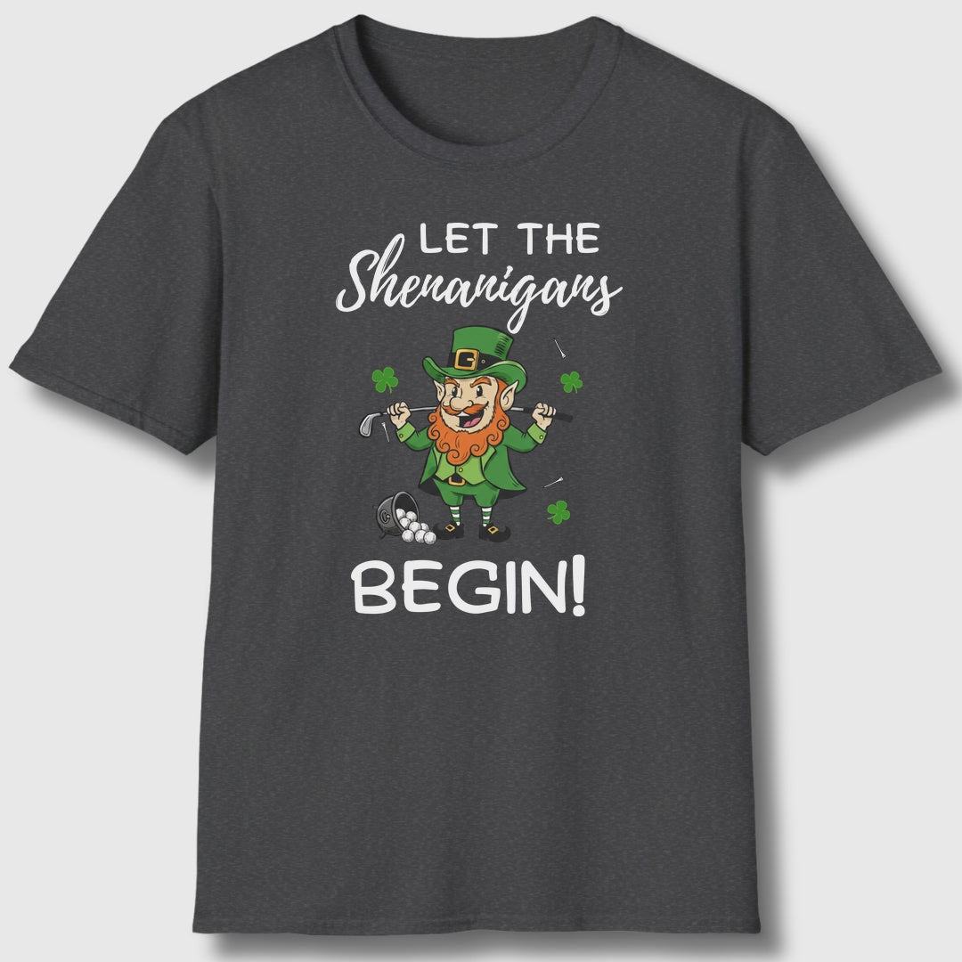 Let The Shenanigans Begin - Adult Golf T-Shirt in Dark Heather