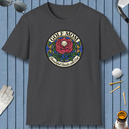 GOLF MOM: BEAUTIFUL INSIDE AND OUT, Stained Glass Rose Tee - Adult Golf T-Shirt in Dark Heather