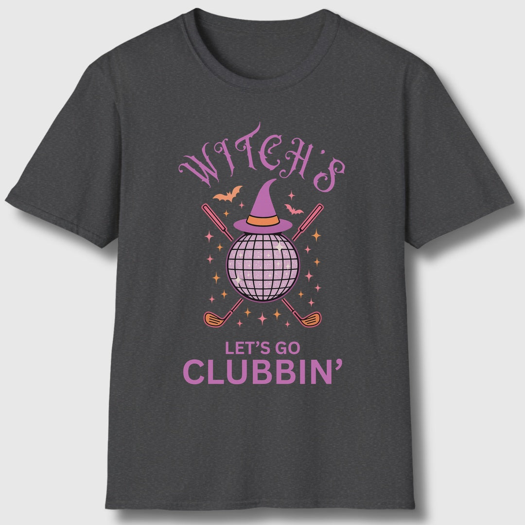 Witches, Let's Go Clubbin'! - Adult Golf T-Shirt in Dark Heather