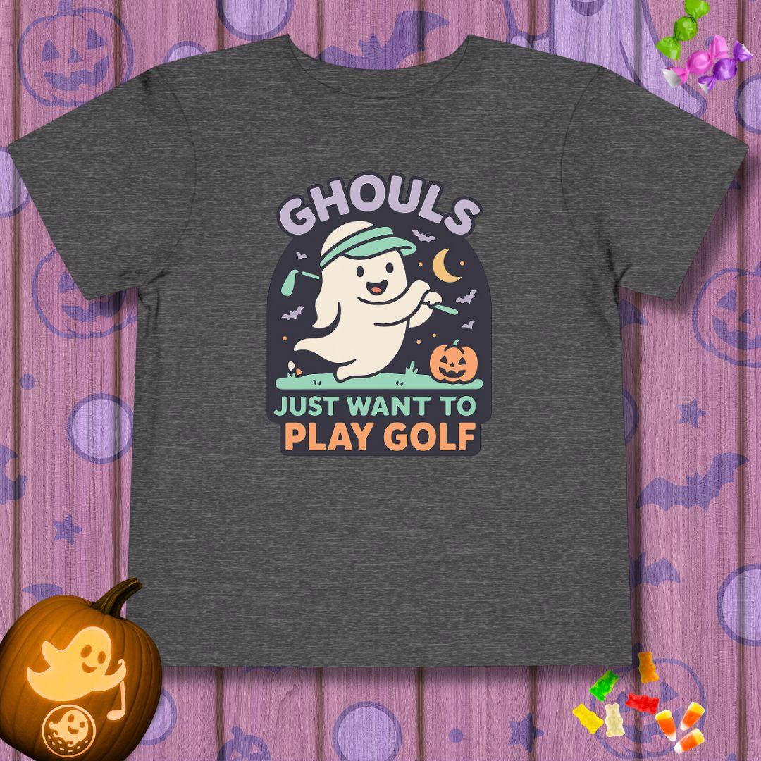 GHOULS Just want to Play Golf - Halloween - Toddler T-Shirt in Dark Heather Grey, great for casual wear. Find more fun golf focused products at oneforetheages.com