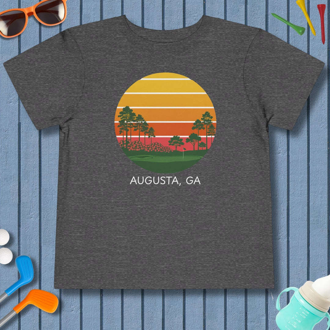 Retro Sunset - Augusta - Toddler Golf T-Shirt in Dark Heather Grey
