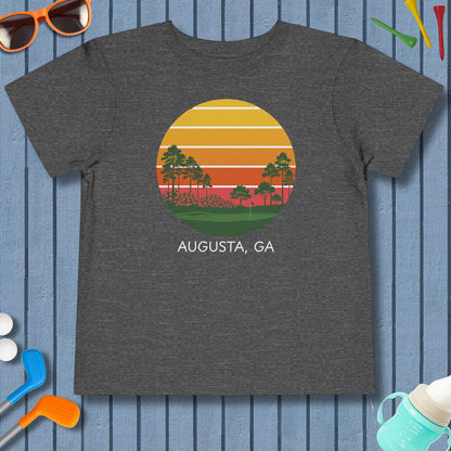Retro Sunset - Augusta - Toddler Golf T-Shirt in Dark Heather Grey