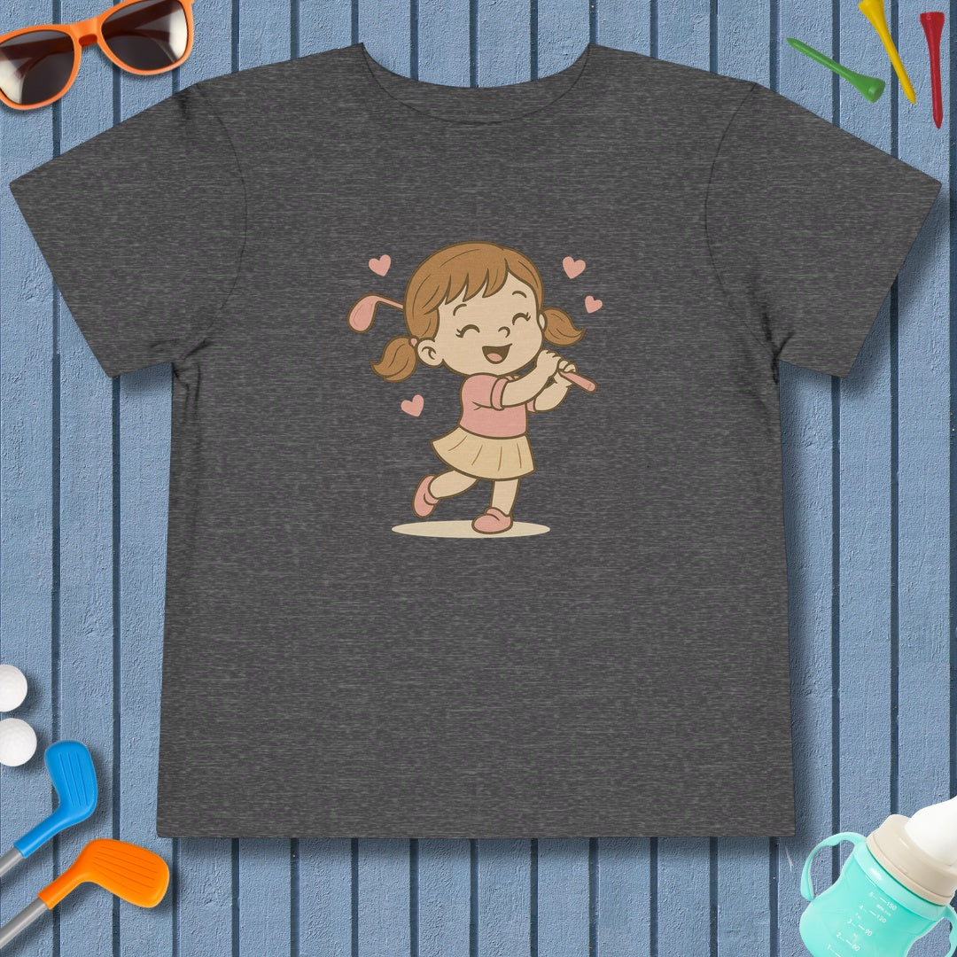 Happy Golfer Girl - Toddler Golf T-Shirt in Dark Heather Grey