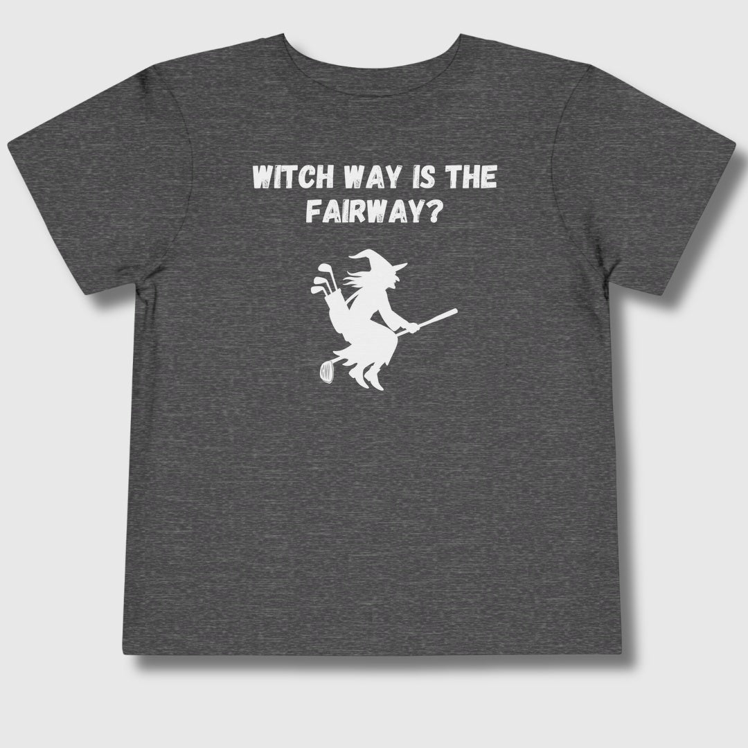 Witch Way is the Fairway - Toddler Golf T-Shirt in Dark Heather Grey