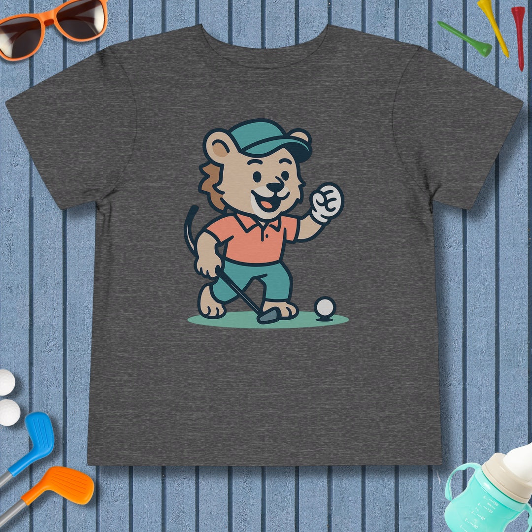 Fist Pumping Lion - Toddler Golf T-Shirt in Dark Heather Grey