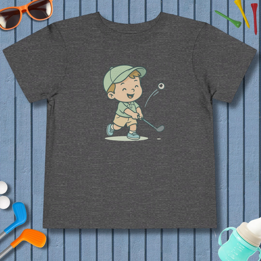 Happy Boy Golfer - Toddler Golf T-Shirt in Dark Heather Grey