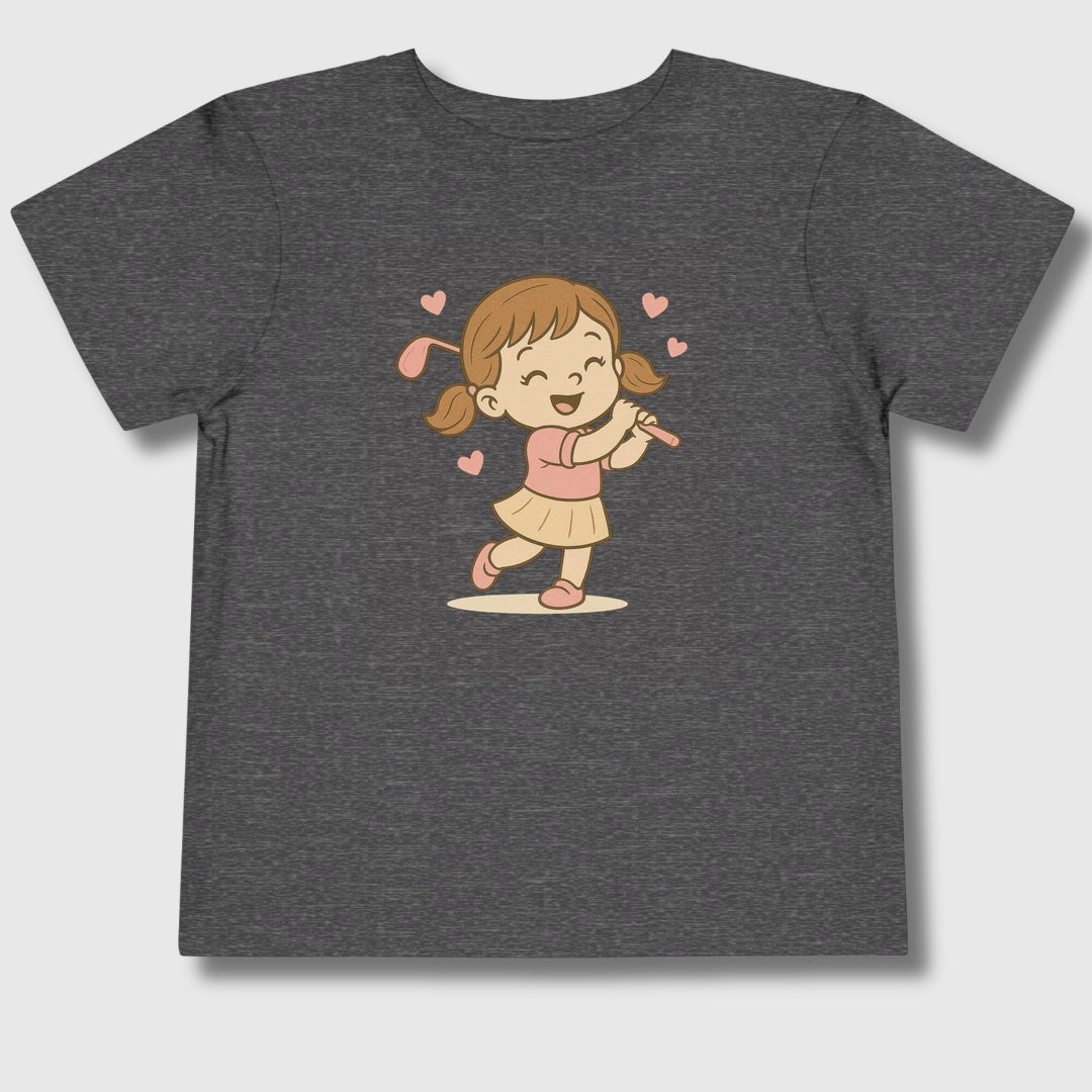 Happy Golfer Girl - Toddler Golf T-Shirt in Dark Heather Grey
