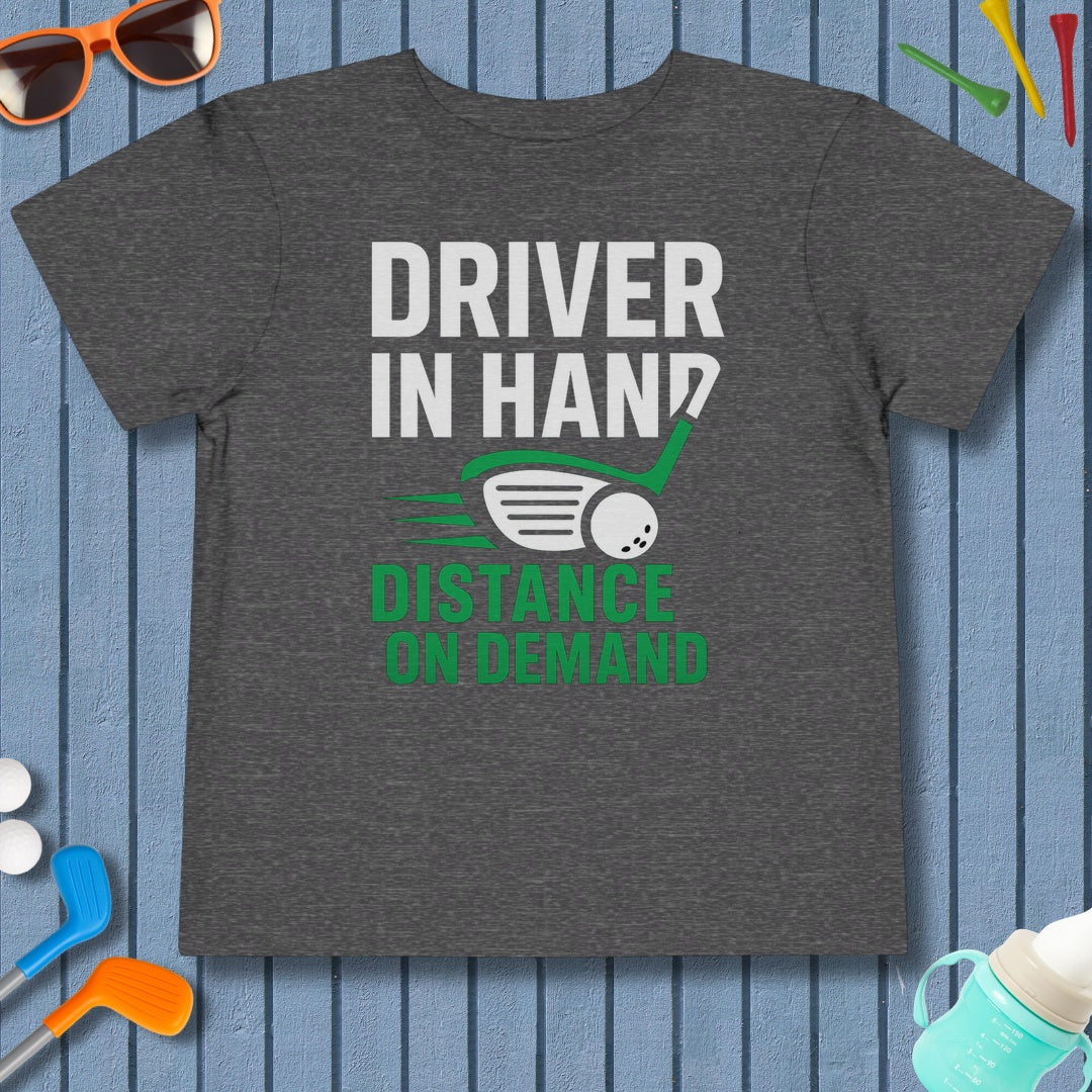 Driver in Hand - Distance on Demand - Toddler Golf T-Shirt in Dark Heather Grey