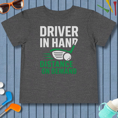 Driver in Hand - Distance on Demand - Toddler Golf T-Shirt in Dark Heather Grey