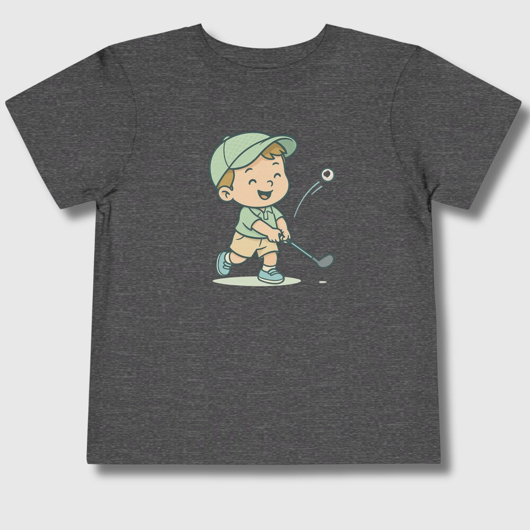 Happy Boy Golfer - Toddler Golf T-Shirt in Dark Heather Grey