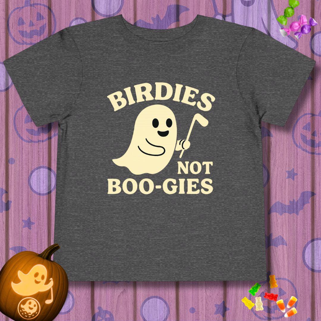 BIRDIES not BOO-GIES - Halloween - Toddler T-Shirt in Dark Heather Grey, great for casual wear. Find more fun golf focused products at oneforetheages.com