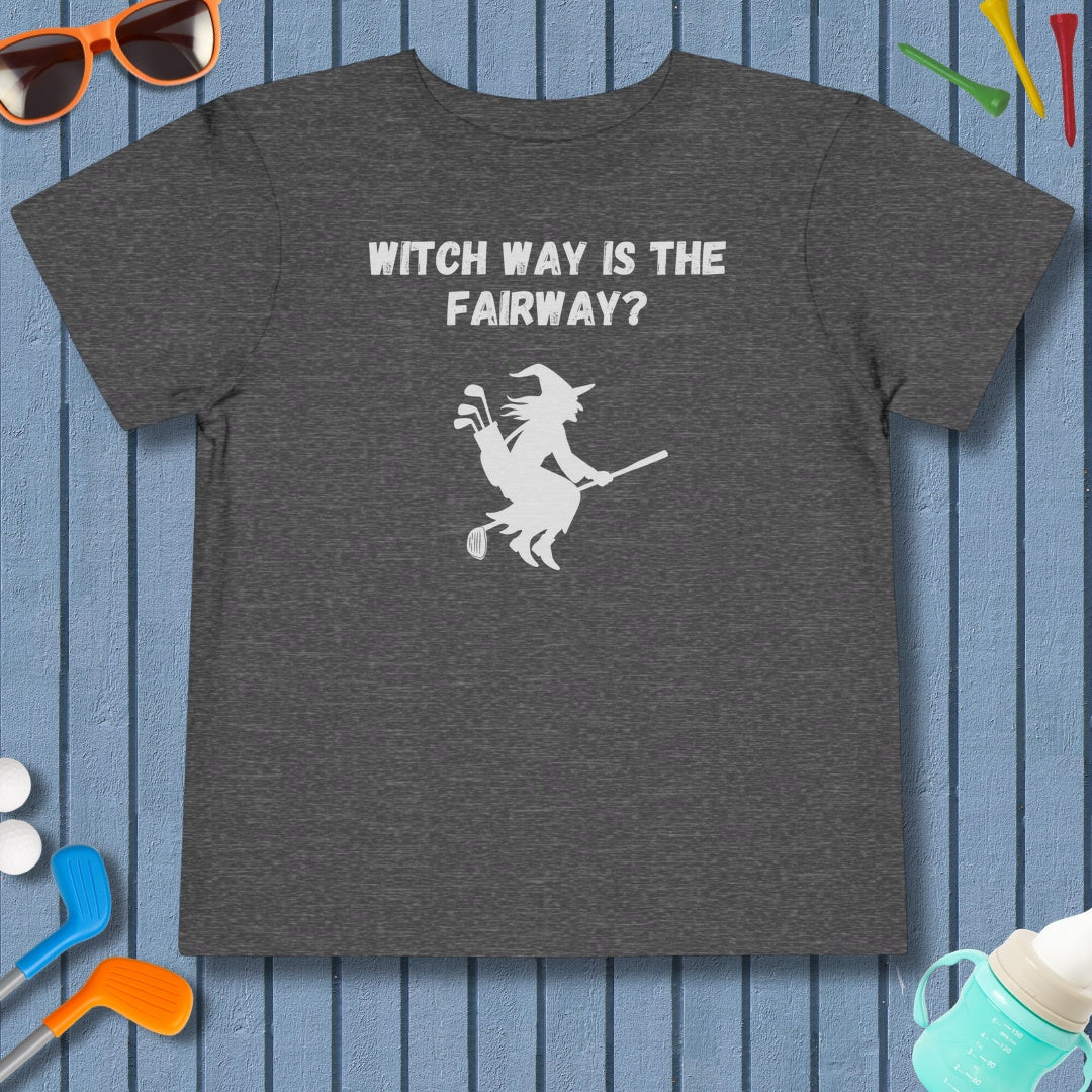 Witch Way is the Fairway - Toddler Golf T-Shirt in Dark Heather Grey